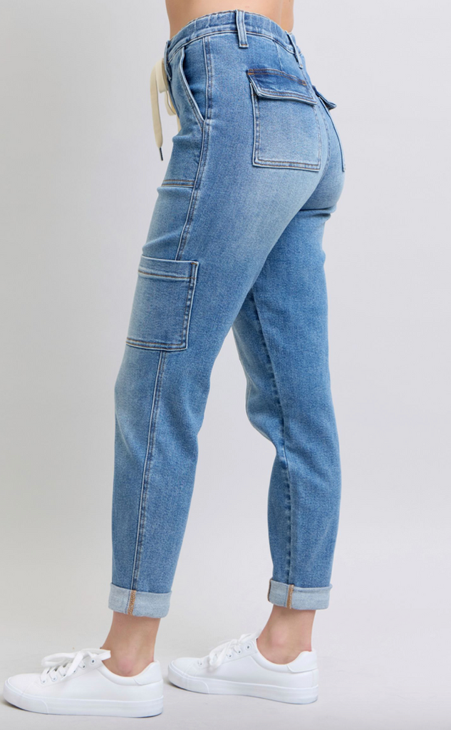 Judy Blue Cargo Cuffed Joggers-Denim-Judy Blue-Three Birdies Boutique, Women's Fashion Boutique Located in Kearney, MO