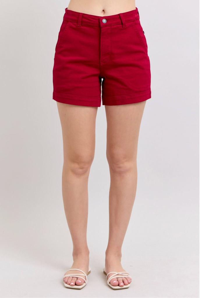 Judy Blue TC Scarlet Heart Shaped Pocket Shorts-Shorts-Judy Blue-Three Birdies Boutique, Women's Fashion Boutique Located in Kearney, MO