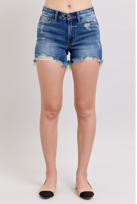 Dad Shorts 2 Button with Destroy-Shorts-Judy Blue-Three Birdies Boutique, Women's Fashion Boutique Located in Kearney, MO