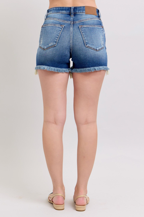 Dad Shorts 2 Button with Destroy-Shorts-Judy Blue-Three Birdies Boutique, Women's Fashion Boutique Located in Kearney, MO