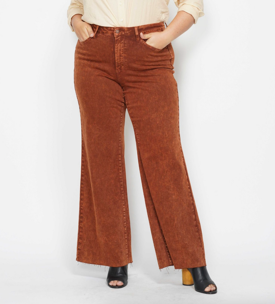 Pumpkin Spice Retro Wide Leg Jeans-Denim-Judy Blue-Three Birdies Boutique, Women's Fashion Boutique Located in Kearney, MO