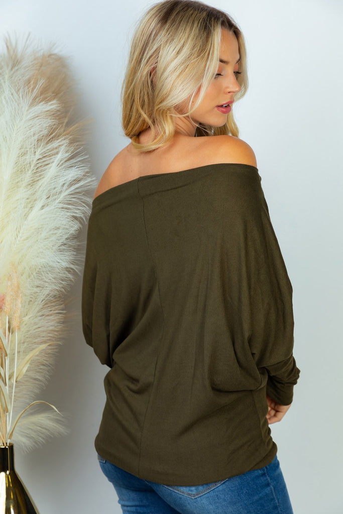 Dolman Sleeve Solid Knit Top in Olive-Shirts & Tops-White Birch-Three Birdies Boutique, Women's Fashion Boutique Located in Kearney, MO