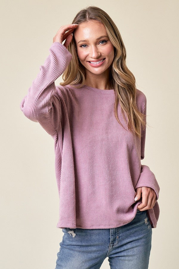 Solid Ribbed Top in Mauve-Shirts & Tops-Lovely Melody-Three Birdies Boutique, Women's Fashion Boutique Located in Kearney, MO