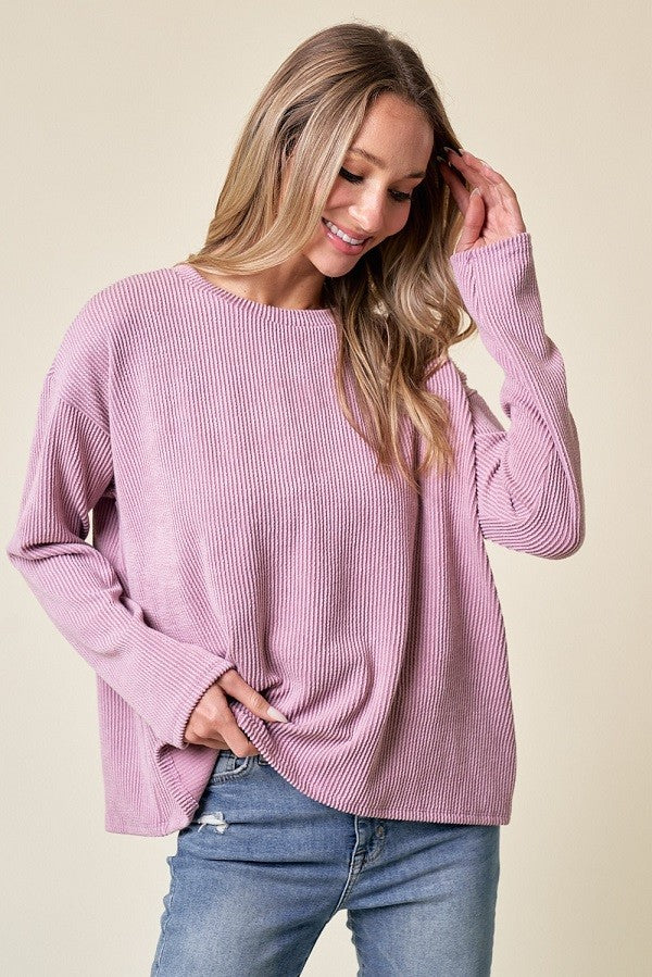 Solid Ribbed Top in Mauve-Shirts & Tops-Lovely Melody-Three Birdies Boutique, Women's Fashion Boutique Located in Kearney, MO