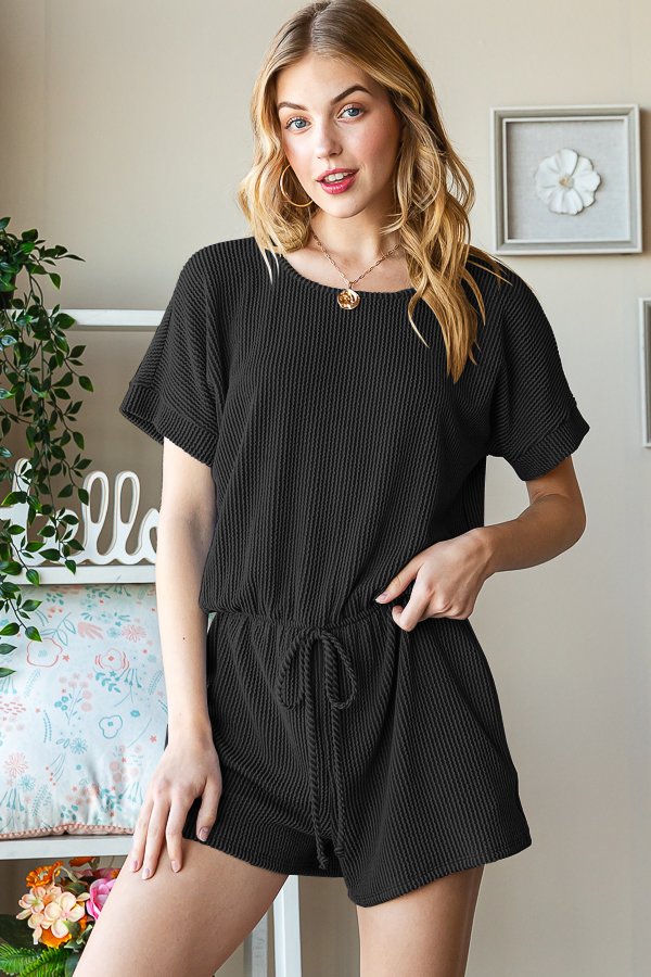 Solid Ribbed Romper in Black-Rompers-Heimish-Three Birdies Boutique, Women's Fashion Boutique Located in Kearney, MO