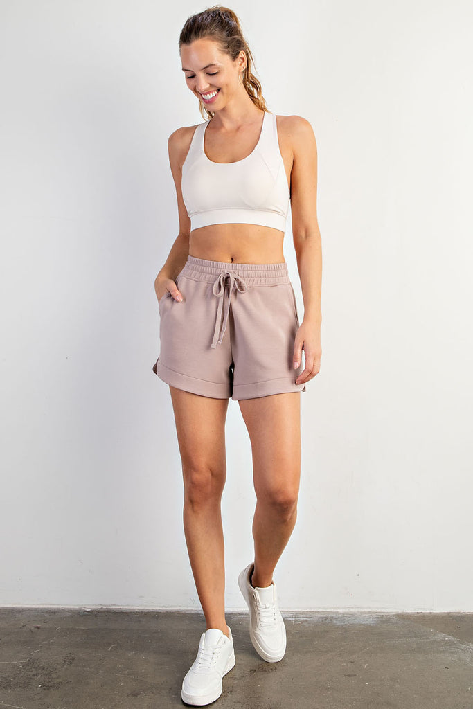 Rae Mode Tulip Shorts in Light Mocha-Shorts-Rae Mode-Three Birdies Boutique, Women's Fashion Boutique Located in Kearney, MO