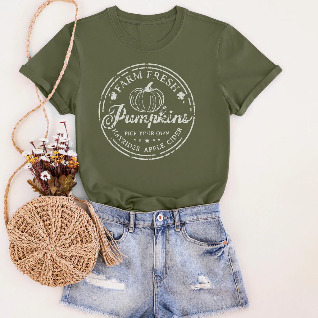 Farm Fresh Pumpkins Graphic Tee-Graphic Tees-Envy Stylz-Three Birdies Boutique, Women's Fashion Boutique Located in Kearney, MO