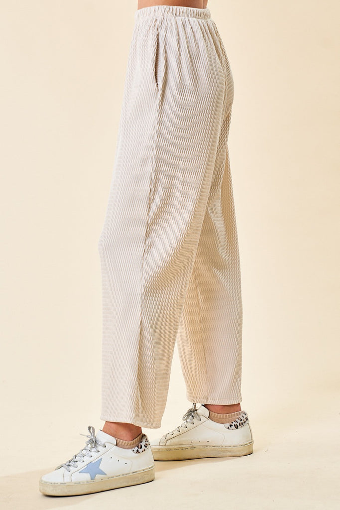 Textured Lounge Pants in Cream-Pants-Lovely Melody-Three Birdies Boutique, Women's Fashion Boutique Located in Kearney, MO