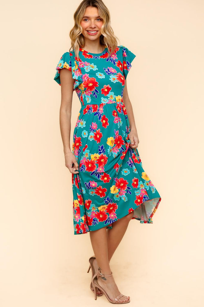 Fit and Flare Teal Midi Dress With Pockets-Dresses-Haptics-Three Birdies Boutique, Women's Fashion Boutique Located in Kearney, MO