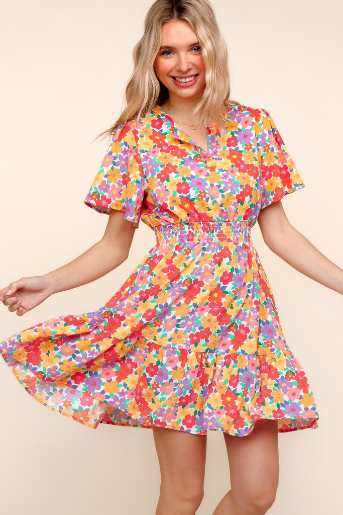Floral Smocked Waist Dress-Dresses-Haptics-Three Birdies Boutique, Women's Fashion Boutique Located in Kearney, MO