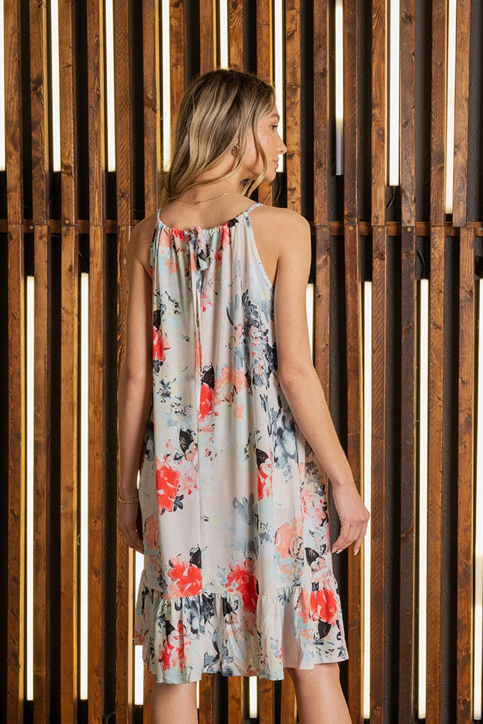 Floral Drawstring Neck Midi Dress-Dresses-Sew In Love-Three Birdies Boutique, Women's Fashion Boutique Located in Kearney, MO
