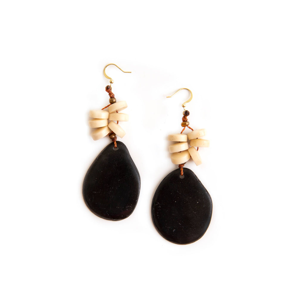 Ketty Earrings: Onyx/Ivory-Organic Tagua Jewelry-Three Birdies Boutique, Women's Fashion Boutique Located in Kearney, MO