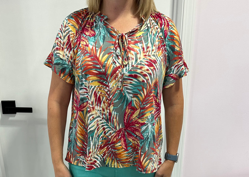 Flutter Sleeve Tropical Blouse-Shirts & Tops-Sew In Love-Three Birdies Boutique, Women's Fashion Boutique Located in Kearney, MO
