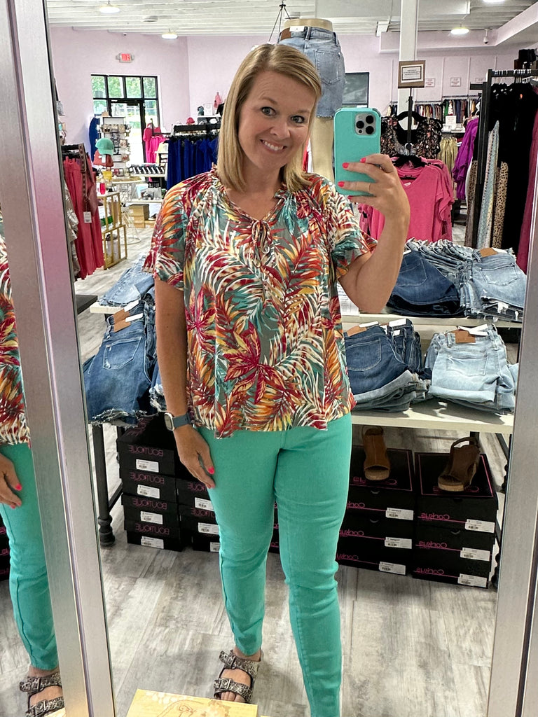 Flutter Sleeve Tropical Blouse-Shirts & Tops-Sew In Love-Three Birdies Boutique, Women's Fashion Boutique Located in Kearney, MO