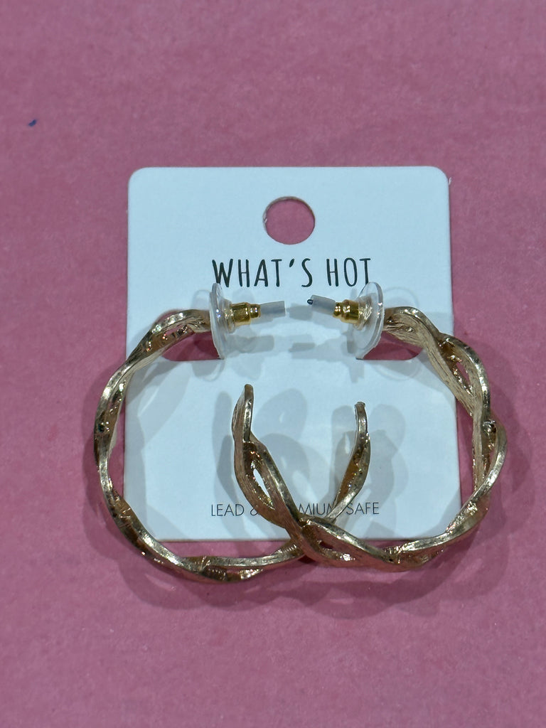 Braided Hoop Earrings in Gold -Accessories-What's Hot-Three Birdies Boutique, Women's Fashion Boutique Located in Kearney, MO