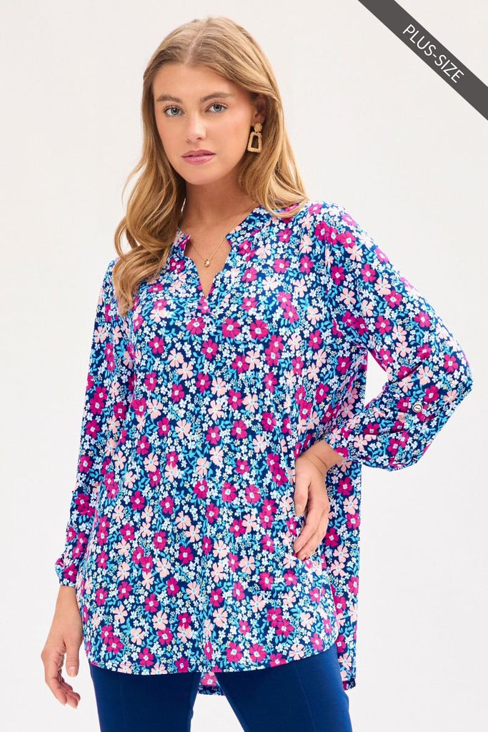Lizzy Royal Blue Floral Blouse-Blouse-Dear Scarlett-Three Birdies Boutique, Women's Fashion Boutique Located in Kearney, MO