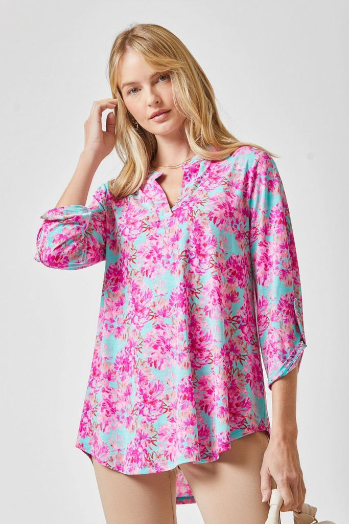 Mint & Pink Floral Lizzy Top-Blouse-Dear Scarlett-Three Birdies Boutique, Women's Fashion Boutique Located in Kearney, MO