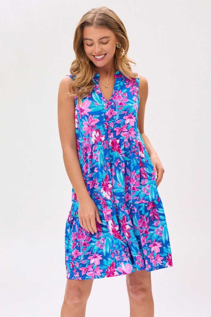 Blue Floral Lizzy Dress-Dresses-Dear Scarlett-Three Birdies Boutique, Women's Fashion Boutique Located in Kearney, MO
