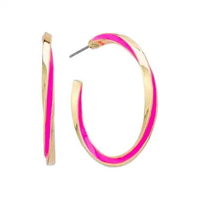 Hot Pink and Gold Twisted 1.5" Hoop Earring-Earrings-What's Hot-Three Birdies Boutique, Women's Fashion Boutique Located in Kearney, MO