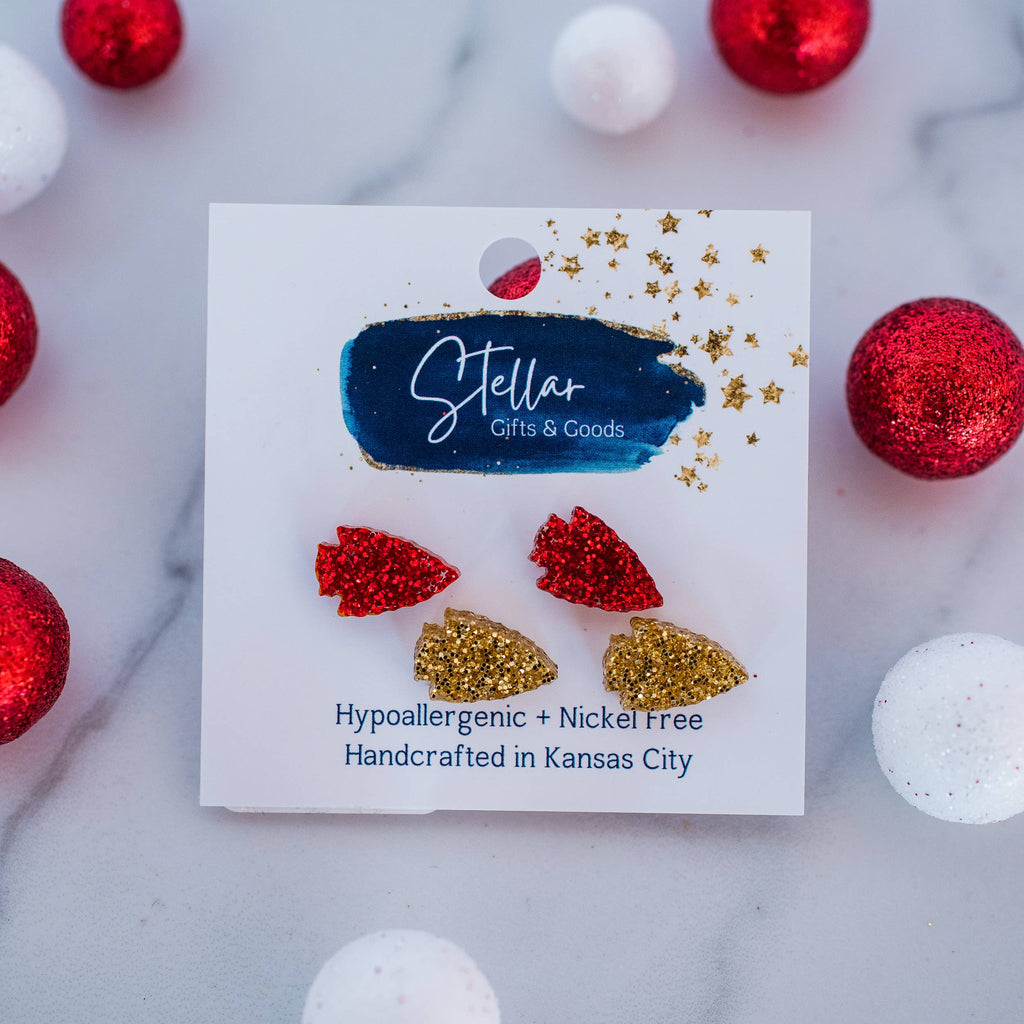 Kansas City Football Glitter Arrowhead Studs 2 pack-Jewelry-Stellar Gifts & Goods Wholesale-Three Birdies Boutique, Women's Fashion Boutique Located in Kearney, MO