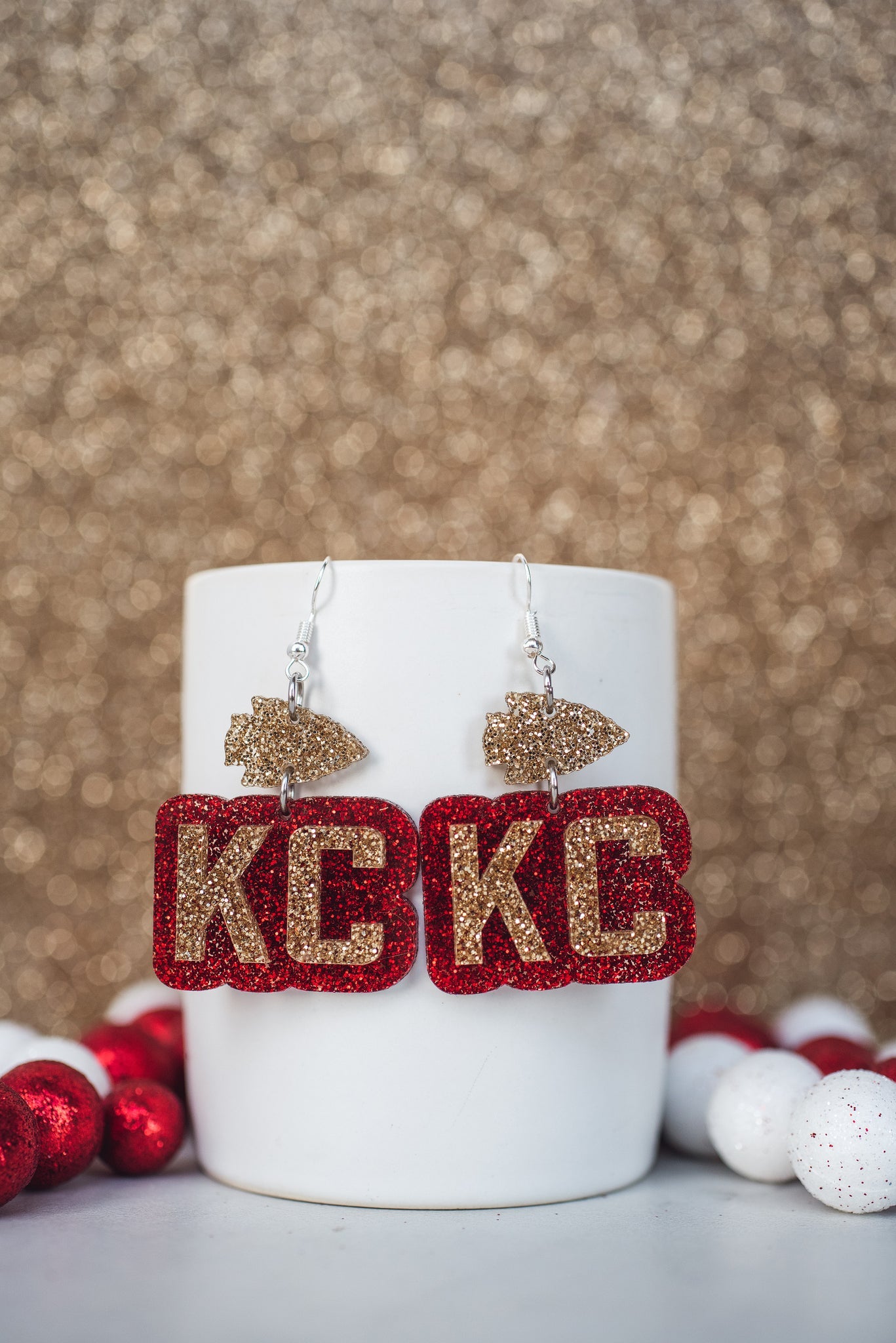 Chiefs Earrings KC Arrowhead Dangles Red Background